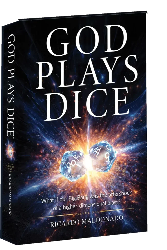 Hardcover mockup of GOD PLAYS DICE™ Volume One by Ricardo Maldonado